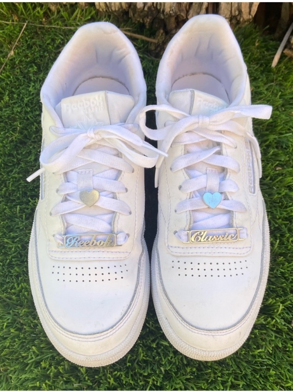 Reebok Club C 85 Sneaker with Silver Heart Charms - Women's size 8.5